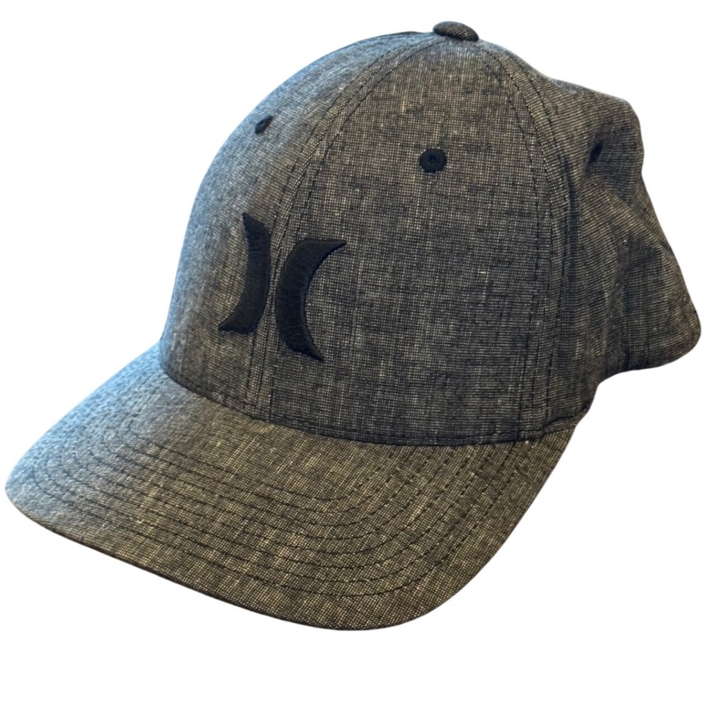 Hurley Flexfit Hat Mens Small Medium Gray Linen Blend Icon Logo Baseball Cap